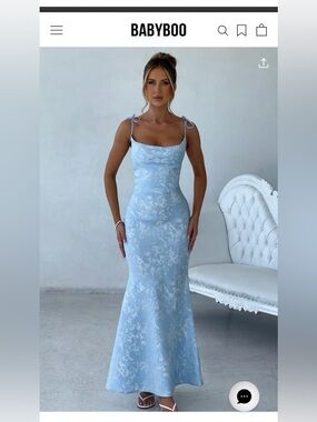Babyboo Light Blue Floral Lace Maxi Dress with Tie Straps